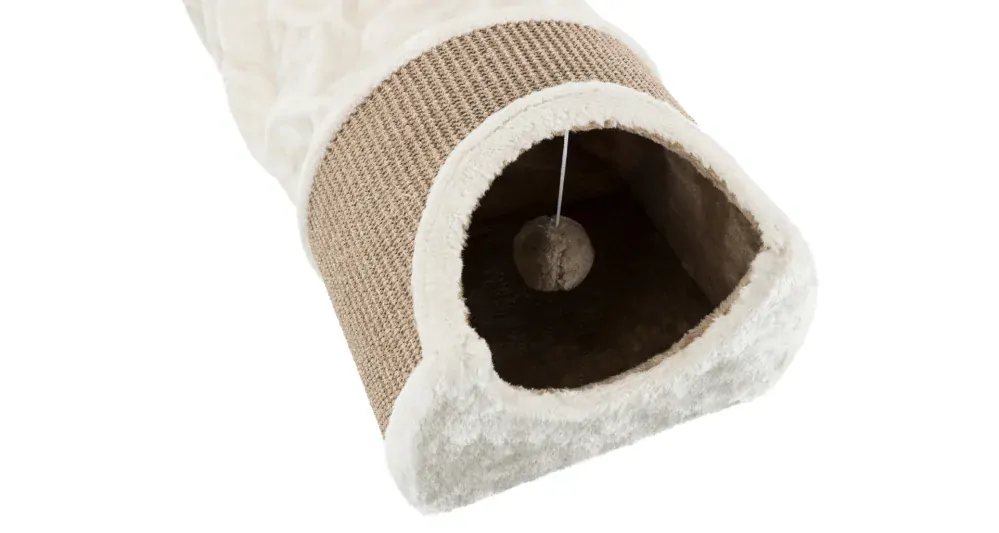 Plyšový škrabací tunel pre mačky 110x30x38 cm -sv.šedý/hnedý