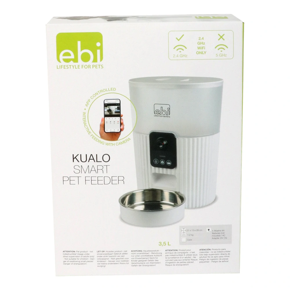 EBI Kualo Inteligentný dávkovač krmiva s HD kamerou a aplikáciou 21x15x28cm 3,5l biely