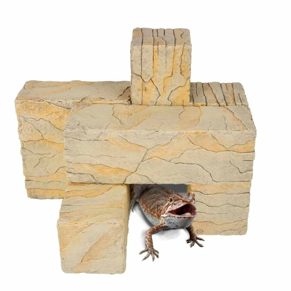 TERRA DELLA Stavebné prvky s pieskovým kamenným vzhľadom do terária 3 Beige 28x9x18,5cm