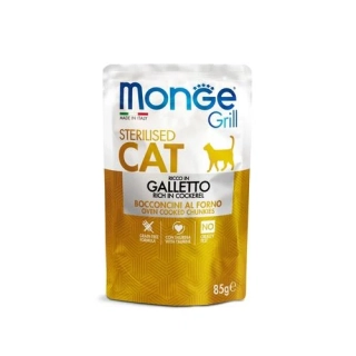 MONGE Grill Sterilised Cat 85g kapsička s kohútom pre sterilizované mačky
